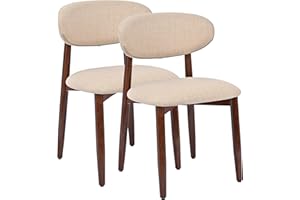Moustache Dining Chairs Set of 2, Modern Fabric Kitchen Side Chairs with Wooden Legs for Dining Room-Beige