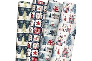 GIOLNIAY GIOLAINY Rustic Country Christmas Wrapping Paper Bundle - Holiday Gift Wrap with Vintage Cottage, Old-Fashioned Christmas Tree, Winter Farmhouse Design - 6 Sheets (28 x 40 inches), Easy to Store