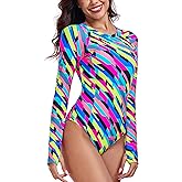 Ocean Blues Women's Lond Sleeves One Piece Bathing Suit Sun Protection Swimwear UV UPF 50+ Rash Guard Zipper Swimsuit