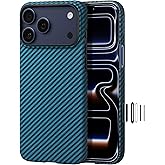 pitaka for iPhone 17 Pro Case 6.3" with Camera Control Button, Compatible with MagSafe, Ultra-Slim Case with Caseless Touch Feeling, 1500D Aramid Fiber Woven, Black/Blue(Twill)
