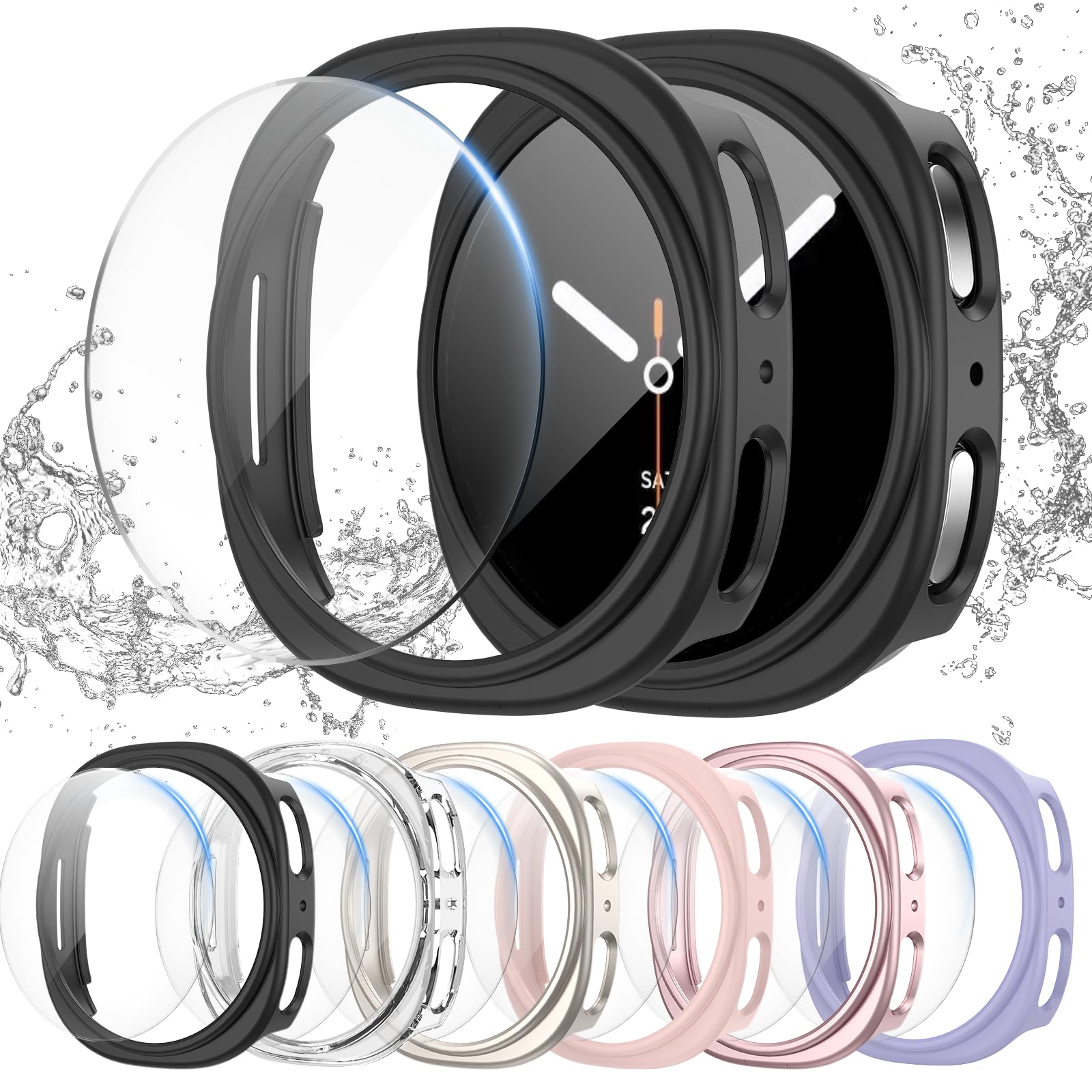 Landhoo [6+6Pack] for Samsung Galaxy Watch 8 44mm Screen Protector Case, Hard PC Bumper + HD Anti-Fog Tempered Glass Protective Film, Waterproof Face Cover Set for Galaxy Watch 8 44mm Accessories