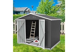 Zevemomo 8 x 6 ft Outdoor Storage Shed, All Weather Metal Sheds with Metal Foundation & 2 Lockable Doors, Tool Shed for Garden, Backyard, Lawn, Grey