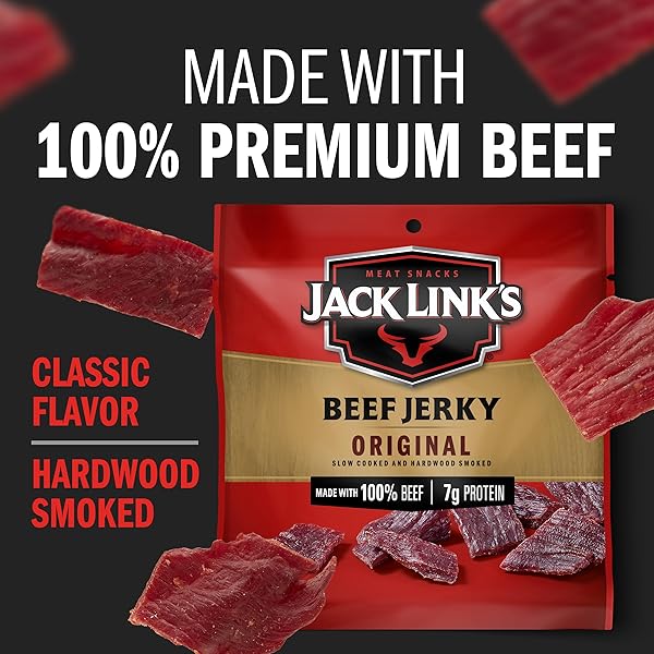 JACK LINK’S BEEF JERKY, ORIGINAL, MULTIPACK BAGS – FLAVORFUL MEAT SNACKS FOR LUNCHES, READY TO EAT PROTEIN SNACKS, INDIVIDUAL PACKS – 7G OF PROTEIN, MADE WITH 100% BEEF – 0.625 OZ (PACK OF 5)