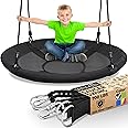 SereneLife Saucer Swing with Hang Kit, Outdoor Tree Swing with Swivel Spinner for Kids (Black)