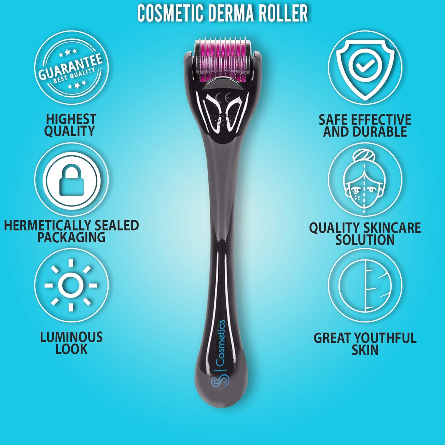 Derma Roller Cosmetic Needling Kit - For Face, Hair Growth, Body and Beard - 540 Titanium .25mm Microneedle Roller, Includes Free Storage Case: Beauty