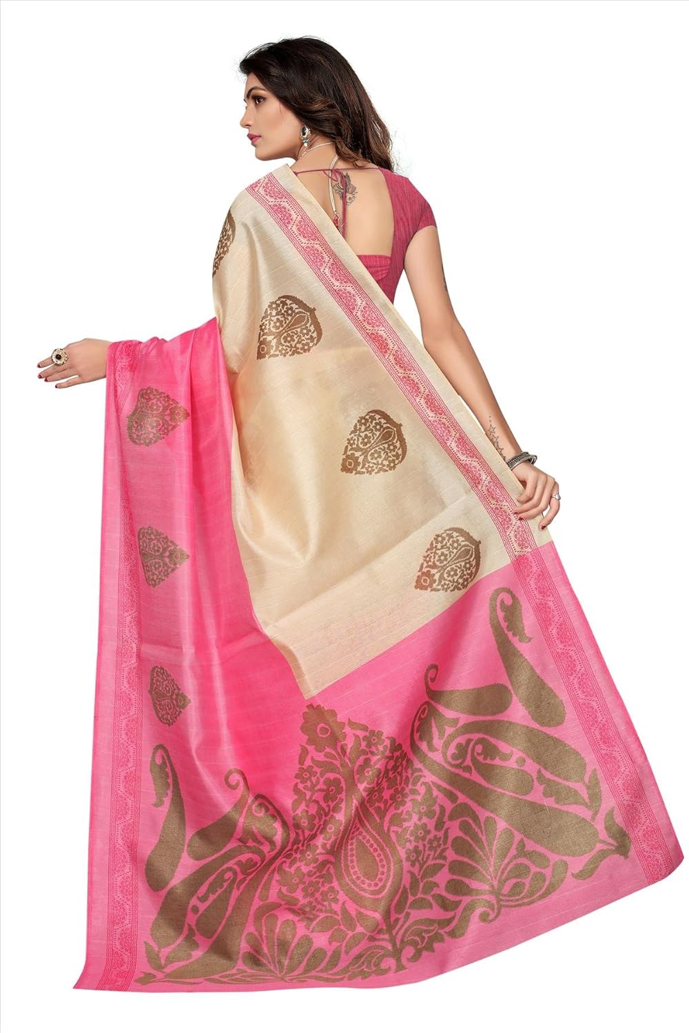fabwomen printed cotton silk saree with blouse piece