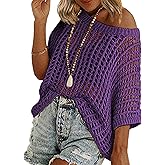 Zeagoo Short Sleeve Crochet Sweater Lightweight Summer Tops Loose Hollow Out Crewneck Pullover
