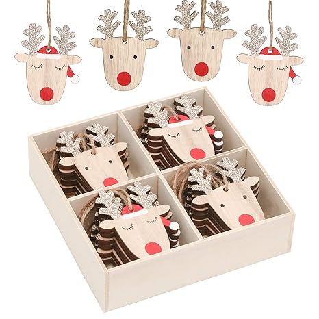 Valery Madelyn Holz Weihnachtsdeko Anhänger 24tlg 6cm Baum Weihnachtsdeko Mit 2 Motiven Hirschkopf Rentier Kopf Weihnachtssnhänger Baumschmuck Zum