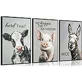 XJYCGOP 3Pcs Funny Bathroom Animals Wall Art Black and White Animals Posters Artwork Modern Farmhouse Bathroom Painting Pictures Wall Decor for Washroom Home Decoration 12x16In Umframed