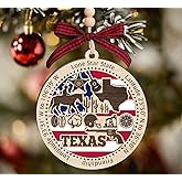BurkeDesign Texas State Wooden Ornament - States Christmas Ornaments - Tx State - Moving to Texas Gift - First Christmas to Tx - 2 Layer Ornament Wooden 4Inch