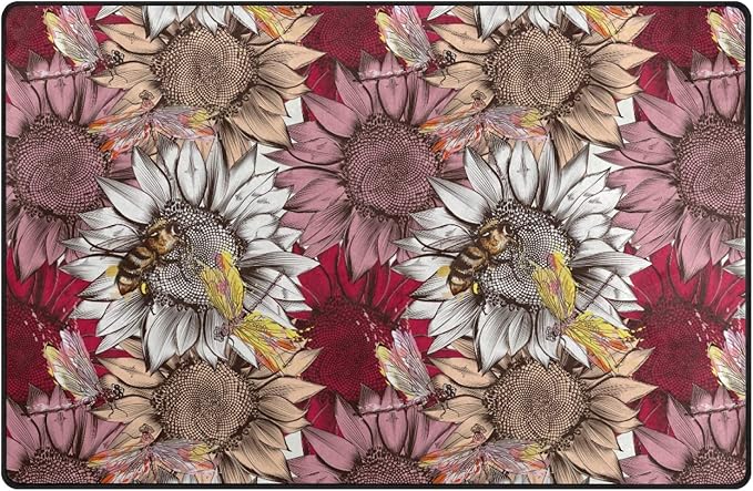 Alfombra de exterior de poliéster antideslizante, diseño de flores de