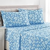 LUX Décor Floral King Sheet Set - 4 Piece Ultra-Soft Microfiber Bed Sheets with Flat Sheet, 16 Inches Deep Pocket Fitted Sheet & Pillowcases, Breathable, Bedroom Decor, Oeko-TEX - Blue