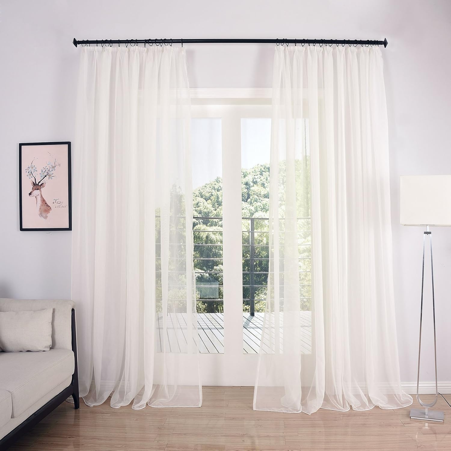 Voile Gardinen Set Weiß HxB 300x140 cm 2er-Pack Transparent LILL Delux