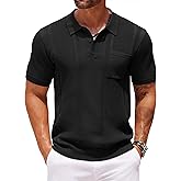 COOFANDY Knit Polo Shirts for Men Short Sleeve Textured Polo Shirt Slim Fit Summer Collared T Shirt with Pocket