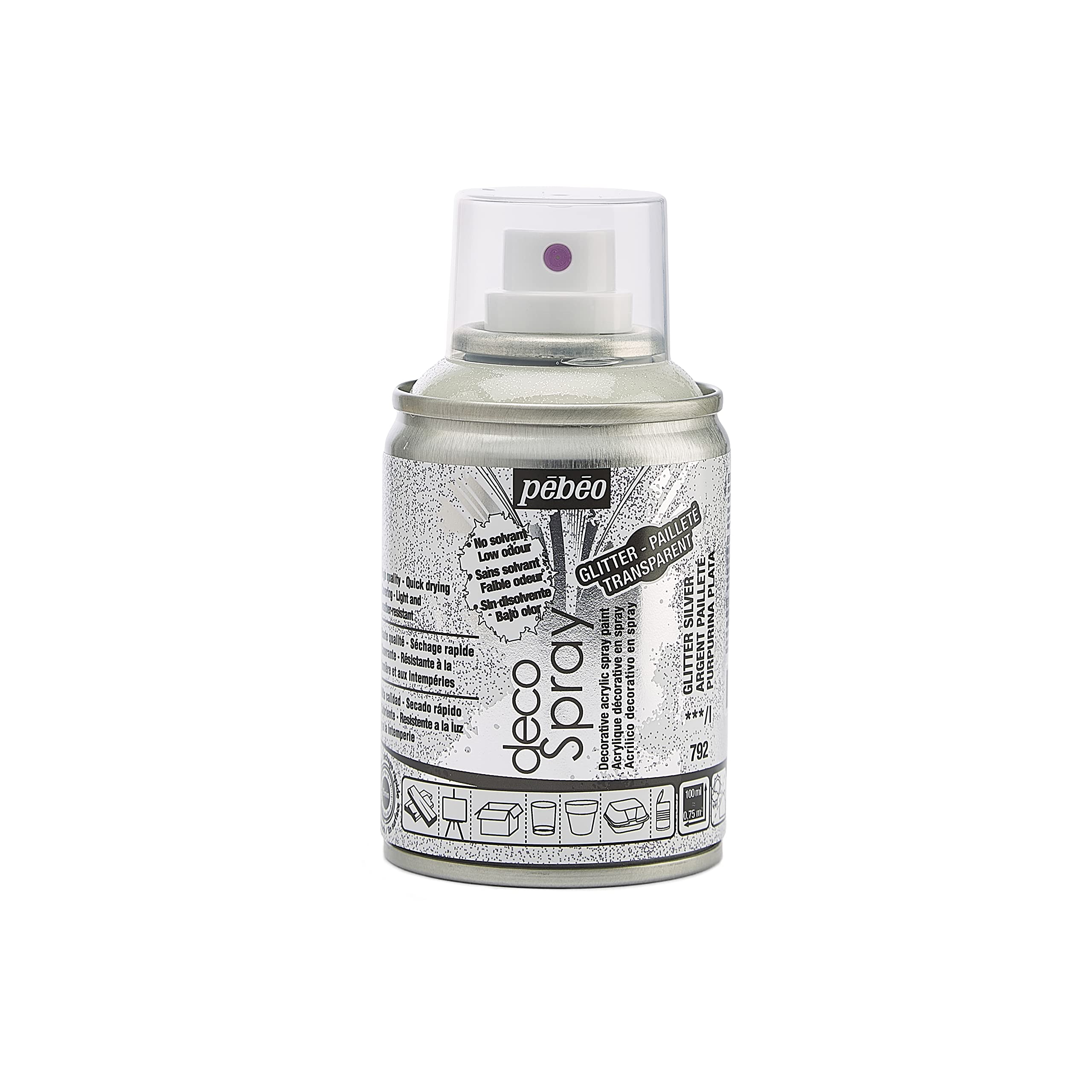 PEBEO 93792 100ml Deco Spray, Acrylic, Glitter Silver, 10.5 x 5.2 x 5.2 cm