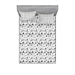 Ambesonne Mushroom Fitted Sheet & Pillow Sham