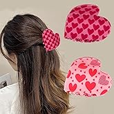 2Pcs Valentines Hair Claw Clips for Women,Romantic Heart Hair Clip Heart Hairpins Pink Red Love Hearts Hair Accessories for Birthday Anniversary Party Gifts