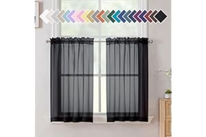 Aiyufeng Black Curtains 36 inches Long 2 Panels, Short Cafe Sheer Tiers, Kitchen Tier Curtains for Kitchen Room Laundry, Rod 