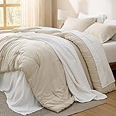 Bedsure King Size Comforter Set - 7 Pieces Beige King Bedding Set for All Seasons, Boho Contrasting Design Bed in a Bag with Comforter, Sheets, Pillowcases & Shams