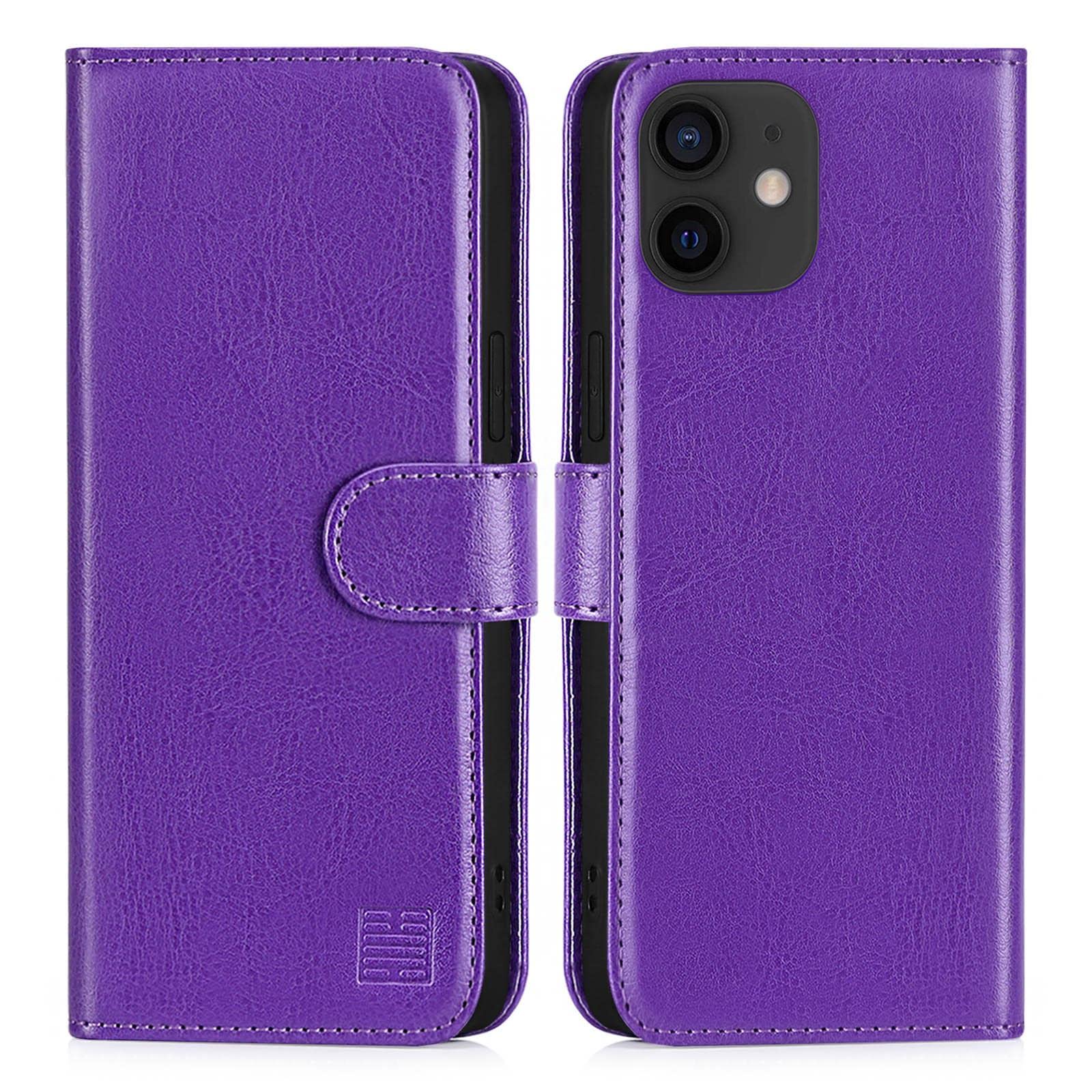 32nd Book Wallet PU Leather Flip Case Cover For Apple iPhone 12 (6.1") / Apple iPhone 12 Pro (6.1"), Design With Card Slot and Magnetic Closure - Purple
