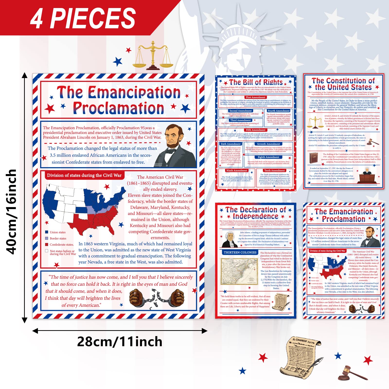 Mua party greeting 4 Pcs Important Documents From US History Poster Set