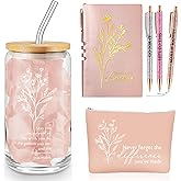 Funnymoom 6 Pcs Valentines Employee Appreciation Gift Set for Women Thank You Gift May You Be Proud 17oz Aesthetic Glass Tumbler Makeup Bag Journal Ballpoint for Valentines Employee Coworker Team