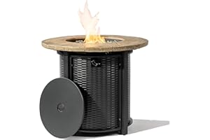 SENJOYS 30'' Concrete Round Gas Fire Pit, 50,000 BTU Steel Outdoor Fire Tables, Fire Table with Lid, Add Warmth & Ambience to Gatherings and Parties On Patio Deck Garden Backyard.
