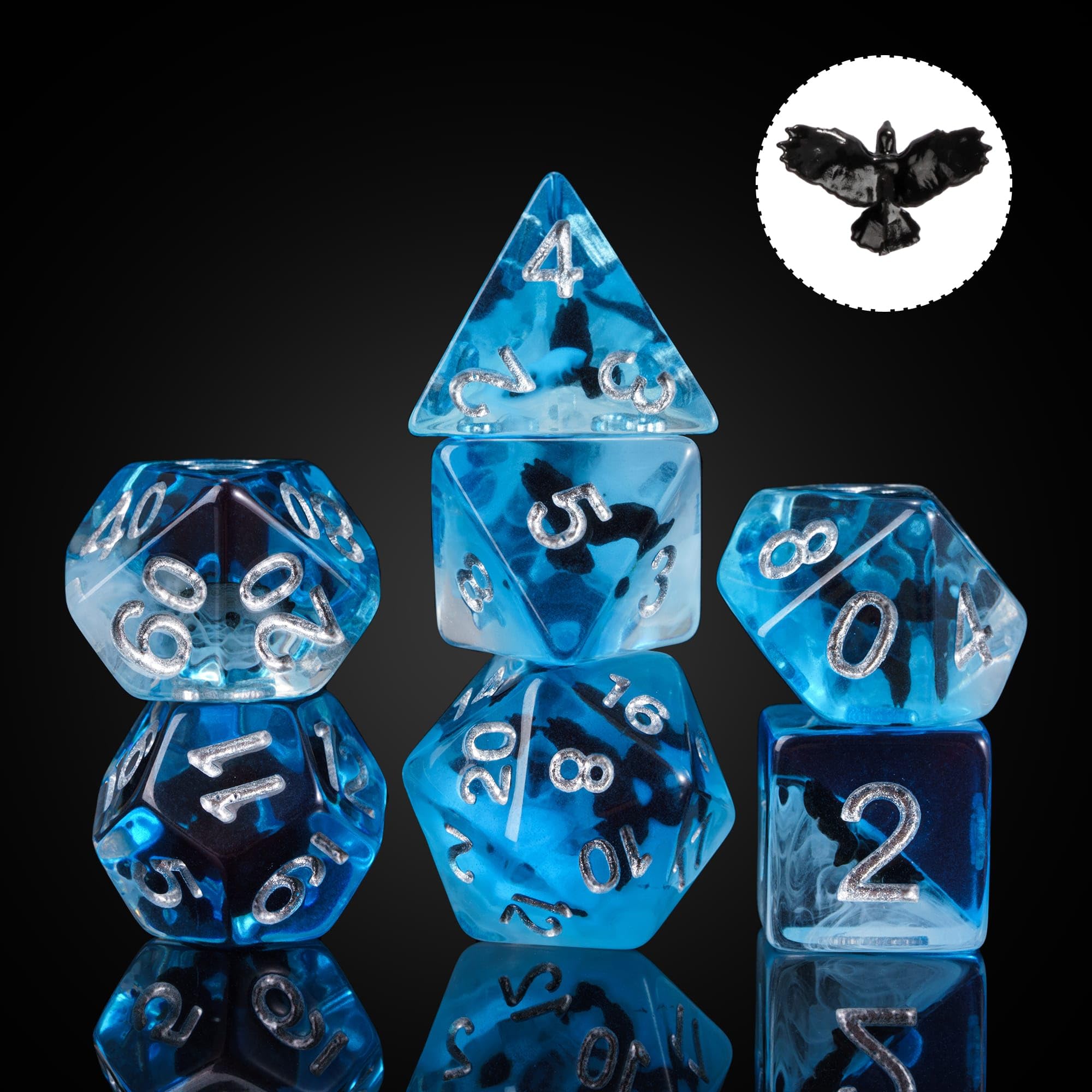 cusdie 7-Die DND Dice, Polyhedral Dice Set Filled with Animal, for Role Playing Game Dungeons and Dragons D&D Dice（Black Eagle） — image 1
