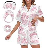 NOWDER Satin Pajama Set for Women Silk Pajamas Short Sleeve Shorts Button Down Pjs Sets Loungewear Sleepwear