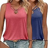KILISU 2 Pack Womens Tank Tops Summer Tank Tops for 2026 Cut Out Ring Keyhole Neck Sleeveless Fashion Cute Tee Shirts Clothes