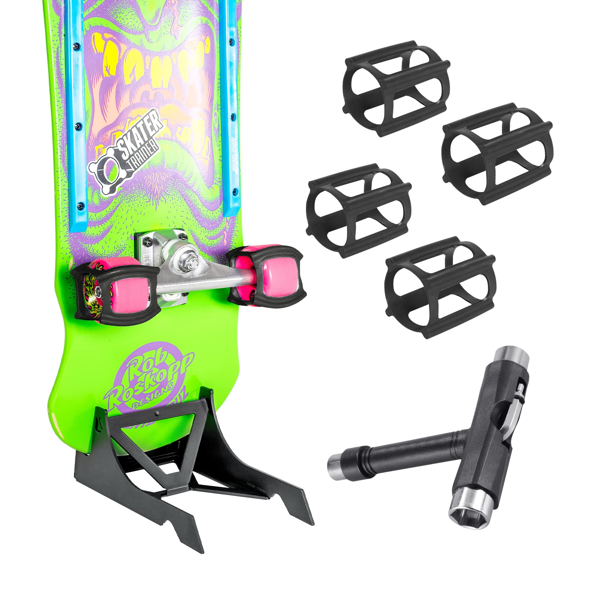 Skateboard Gift Package Accessories with Skater Trainers, Origami Stand, and Free Skate Tool - Learn Tricks Faster, Store Your Board, and get a T-Tool to Tune Up Your Ride
