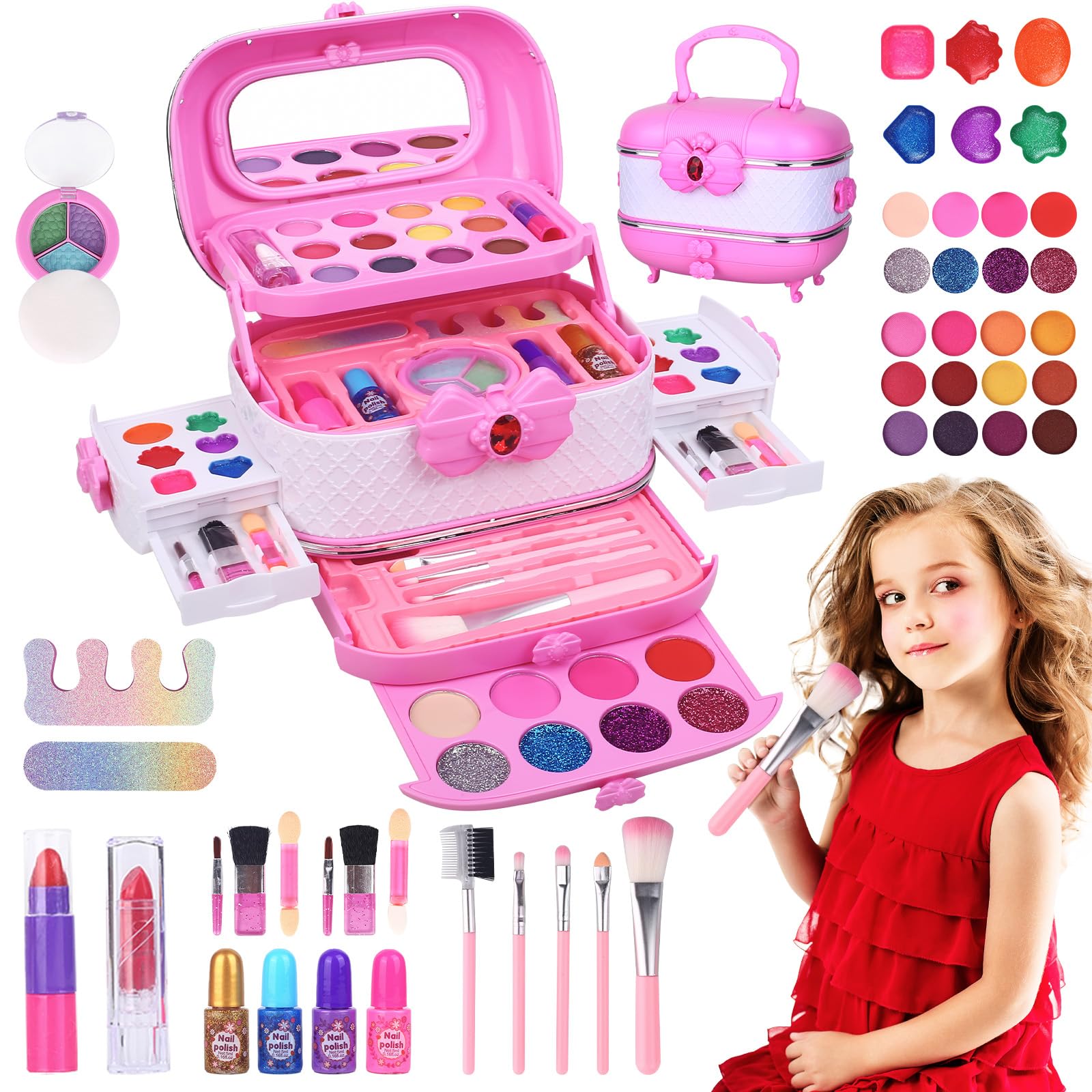 Kids Makeup Sets for Girls Age 4 5 6 7 8 9 10 11 12, 56Pcs IN 1 Washable Kids Princess Pretend Play Games Toys Kit, Dress Up Toys Presents Christmas Birthday Gifts for 4-12 Year Old Girls