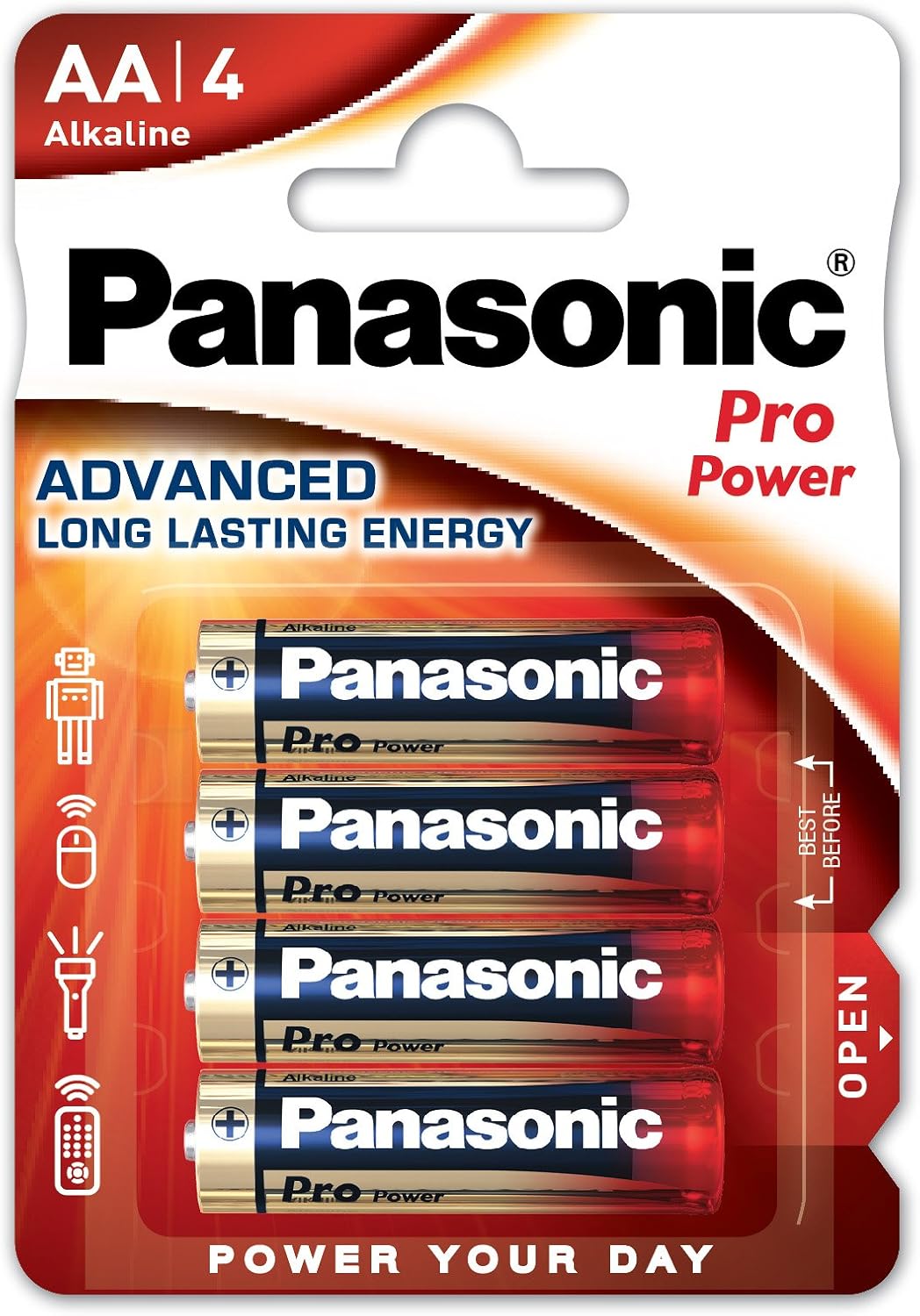 Panasonic LR06 AA Mignon Pro Power Battery, Blue, Red, White, 4er Pack