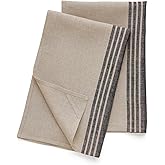 Solino Home Linen Kitchen Towels Set of 2 - Black and Natural 17 x 26 Inch - 100% Pure Linen Farmhouse Stripe Kitchen/Tea Towels - Machine Washable and Handcrafted from European Flax