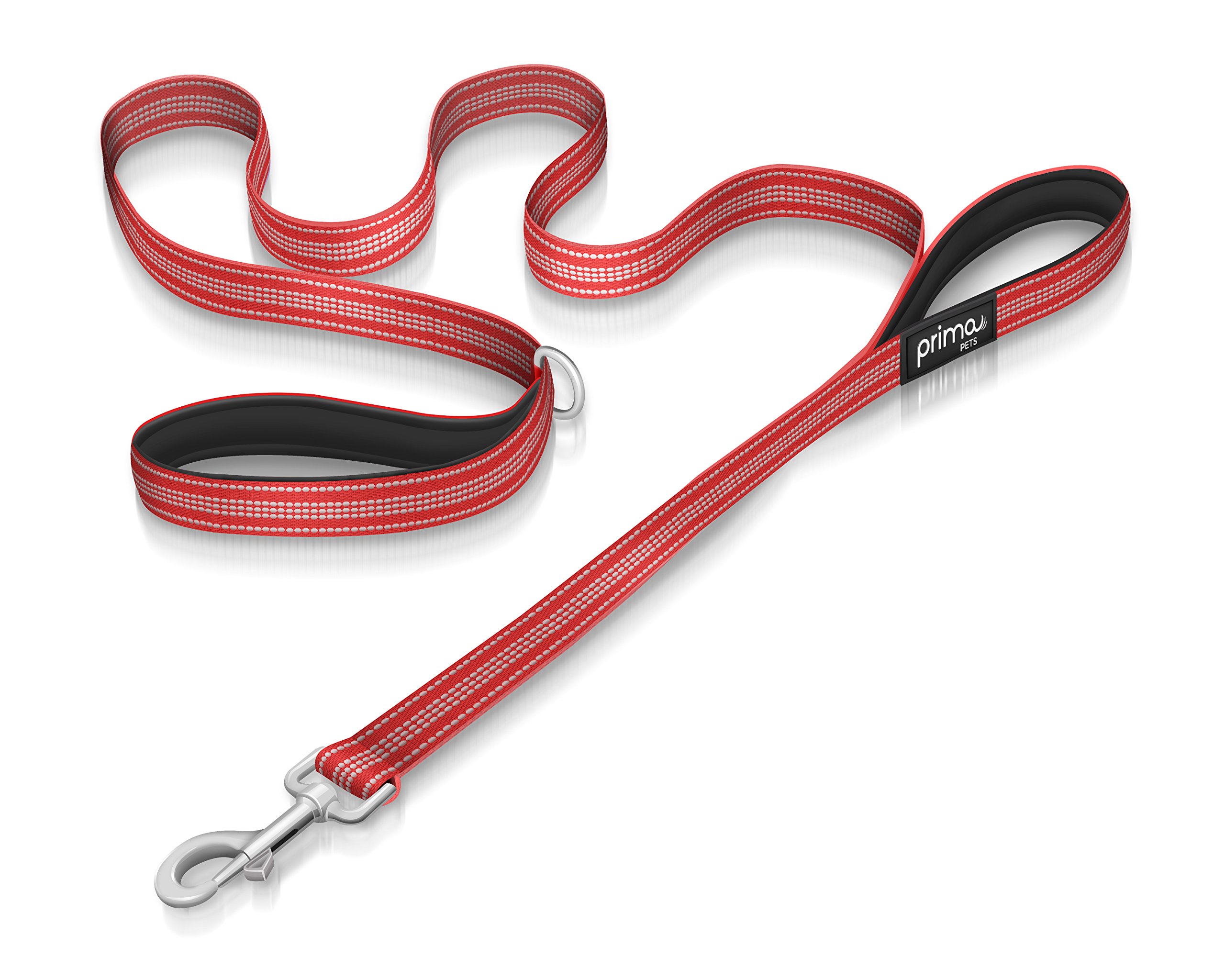 Reflective 180cm Nylon Dog Lead with Padded Double Handles, Heavy Duty with Thick Neoprene Dual Handles for Control Safety Training Durable Traffic Handle, 2 Handles (LARGE - 2.5 cm Width, RED)