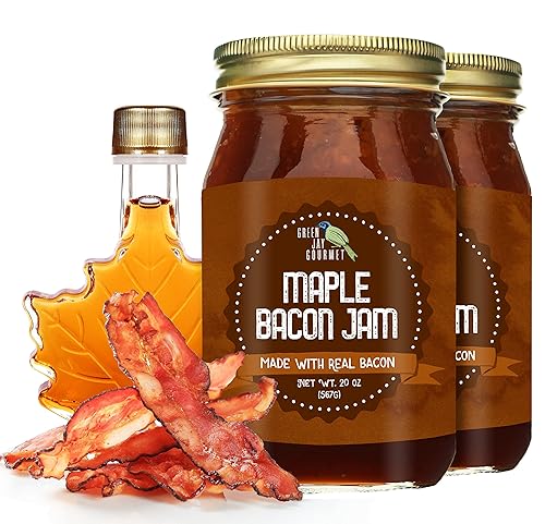 Green Jay Gourmet Maple Bacon Jam - Classic Spread for Burgers, Sandwiches, Toast, Charcuterie - Sweet, Savory Flavoring for Meat, Poultry, Dressing - Zero Trans Fat, No MSG, Gluten-Free - 2 x 20 oz