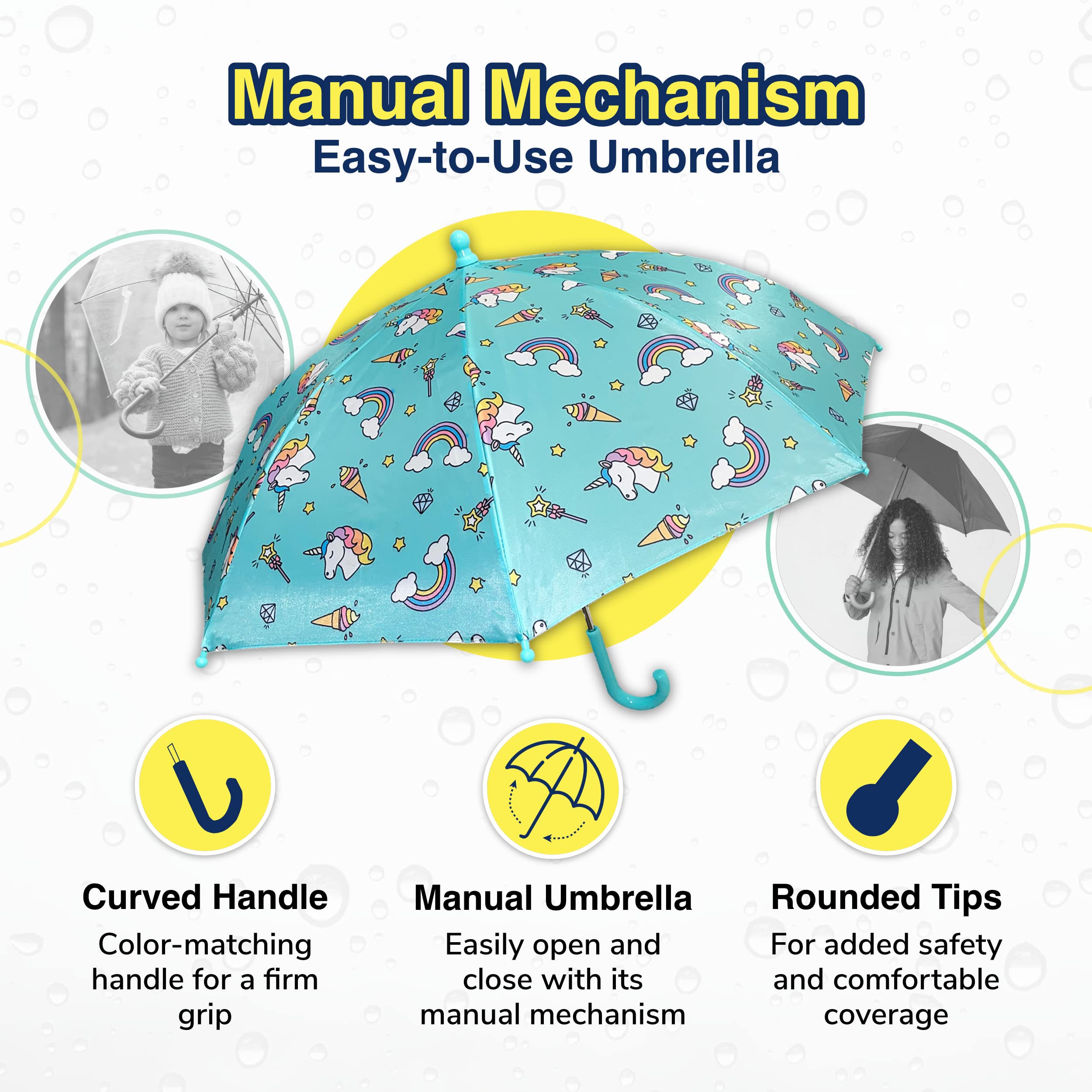 The Weather Station Children's Rain Umbrella, Manual Metal Folding Stick Umbrella, Windproof, Lightweight, Full Coverage Arc