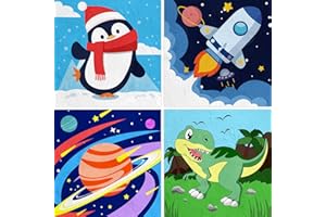 QEUOYSS 4 Paint by Numbers for Kids Ages 8-12 DIY Paint Set for Girls Boys Adults Beginner Crafts for Girls Ages 4-8 Acrylic Oil Painting by Number Kits Perfect for Gift Decor 8"x8" (4 Pack boy)