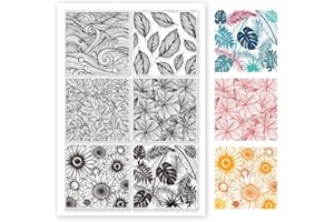 ORIGACH 8.3 by 11.7 Inch 6 Styles Background Large Clear Stamps for Cards Making, Waves Tropical Leaves Sunflower Hibiscus Ba