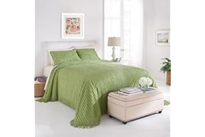 BrylaneHome Oversized Extra Wide Cotton Chenille Bedspread with Fringed Hems - King, Sage