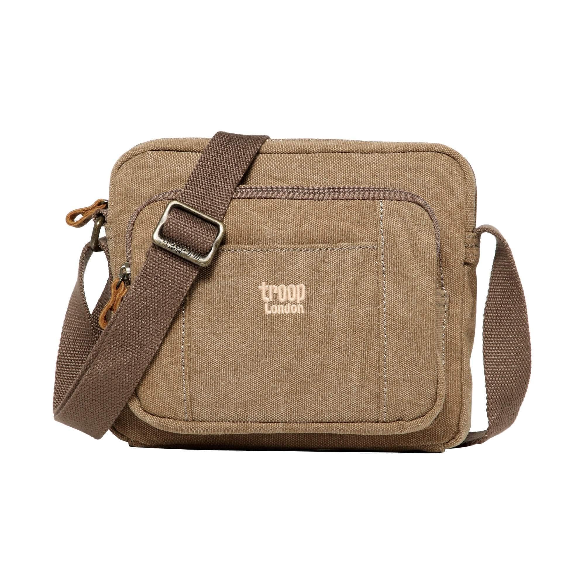 Troop London TRP0235 Classic Canvas Across Body Bag Brown
