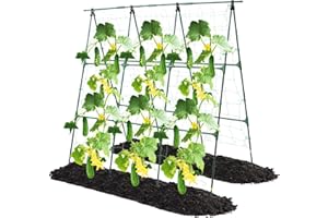 OTOSUNNY Cucumber Trellis, 50x48 inch A-Frame Garden Trellis for Climbing Plants Outdoor Support for Vegetable Vine Tomato Cucumber Trellis Raised Bed, with Netting, Green