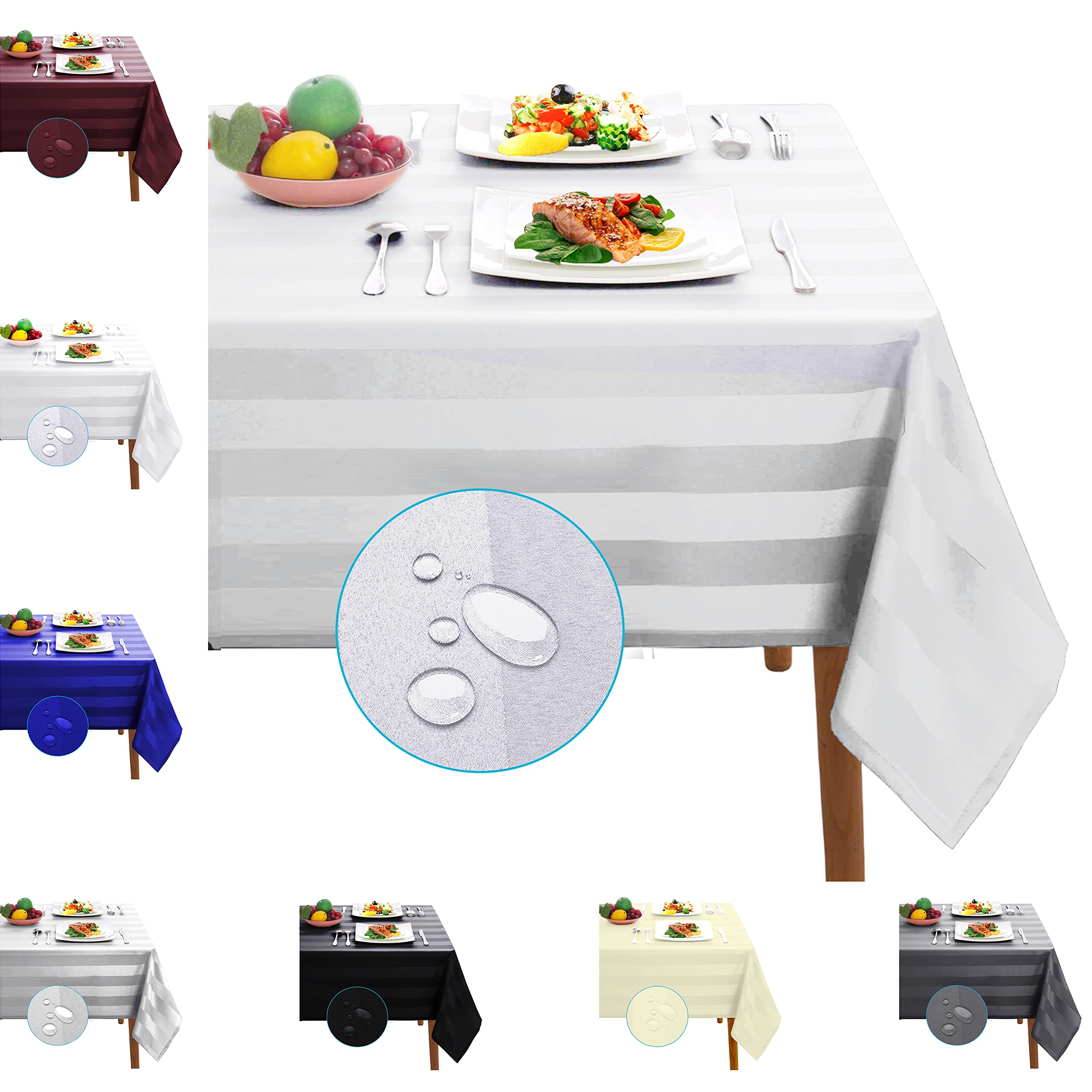 Adalex Global TableCover Waterproof Spillproof Striped Square Rectangle Tablecloth Table Cover Table Cloth (Silver Grey, 137 x 274 cm (Rectangular))