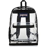JanSport Clear Pack – 25.5L Transparent Backpack, Large Main Compartment, Side Water Bottle Pocket, Front Zippered Pocket, Mesh Bottom Panel, Clear