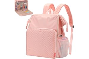 NICOGENA Knitting Bag, Crochet Bag with Custom Front Pocket, Large Yarn Storage Backpack for Crochet Accessories and Supplies, Pink