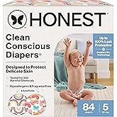 The Honest Company Comfort Dry Disposable Diapers for Sensitive Skin, Hypoallergenic, Wingin' It + Catching Rainbows, Super Club Box Size 5 (27 lbs) 84 Count