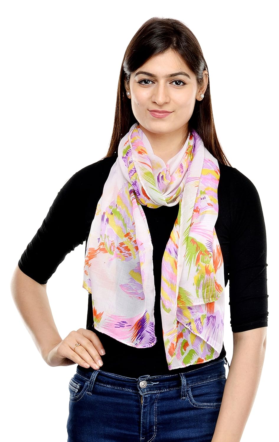 weavers villa women's poly cotton summer scarf (multicolour, medium) - combo of 4
