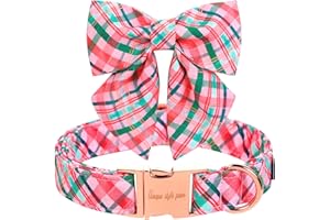 Unique style paws Dog Collar with Tie Pink & Green Plaid Dog Collar Best Gifts for Small Medium Large Dogs -L