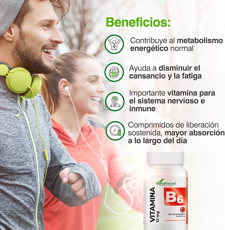 Vitamina B6 - Vegan - Ajuda a recuperar energia - Apoia a redução do cansaço e da fadiga - 60 comprimidos de libertação prolongada 250 mg - vitaminas Mulheres e Homens