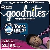 Goodnites Girls' Nighttime Bedwetting Underwear, Size Extra Large (95-120 lbs), 63 Ct (3 Packs of 21), Packaging May Vary